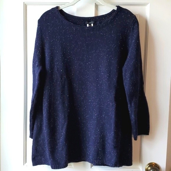 TALBOTS COTTON WOOL BLEND CONFETTI BLUE A-LINE CREW NECK BLUE SWEATER SIZE LARGE - Picture 1 of 11